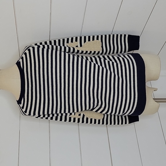 Vineyard Vines wirh cashmere small blue and white stripe v neck sweater - Picture 2 of 5